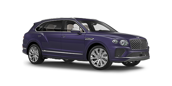 Bentley Belfast Bentayga Extended Wheelbase Mulliner luxury SUV front three quarter in Tanzanite Purple paint